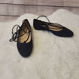 Gianni Bini "ANNESSA" black suade lace up ballerina flats